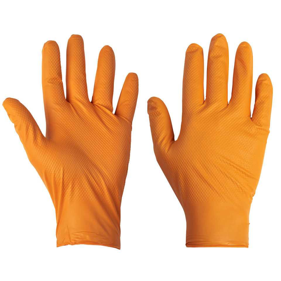 Orange Diamond Grip - Nitrile Gloves - Powder Free - Small