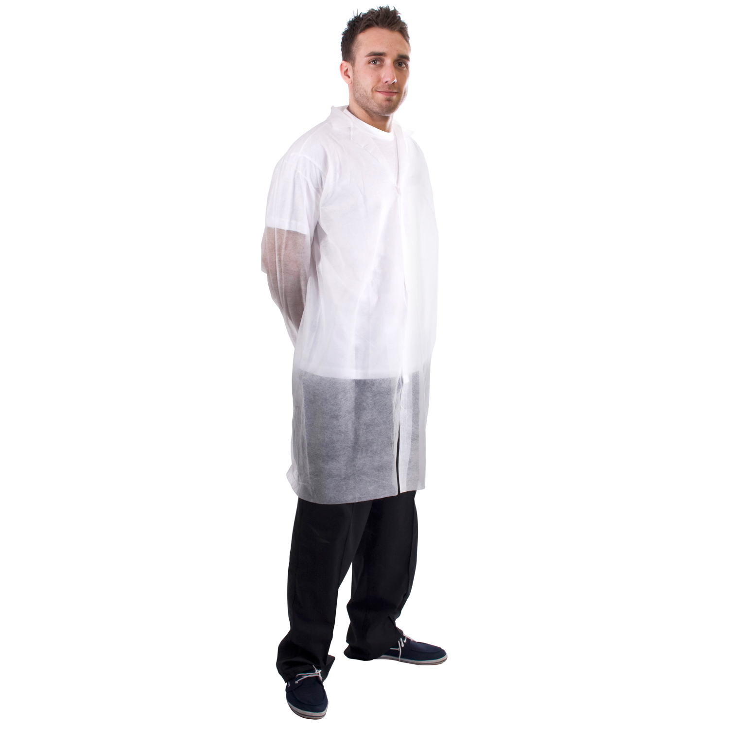 White Non-Woven Visitor Coat Velcro - Small 