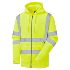 Supertouch Hi Vis Yellow Zipped Hooded Sweatshirt