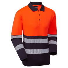 Essentials Hi-Vis Eco Orange/Navy CoolAir Long Sleeve Polo