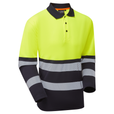 Essentials Hi-Vis Eco Yellow/Navy CoolAir Long Sleeve Polo