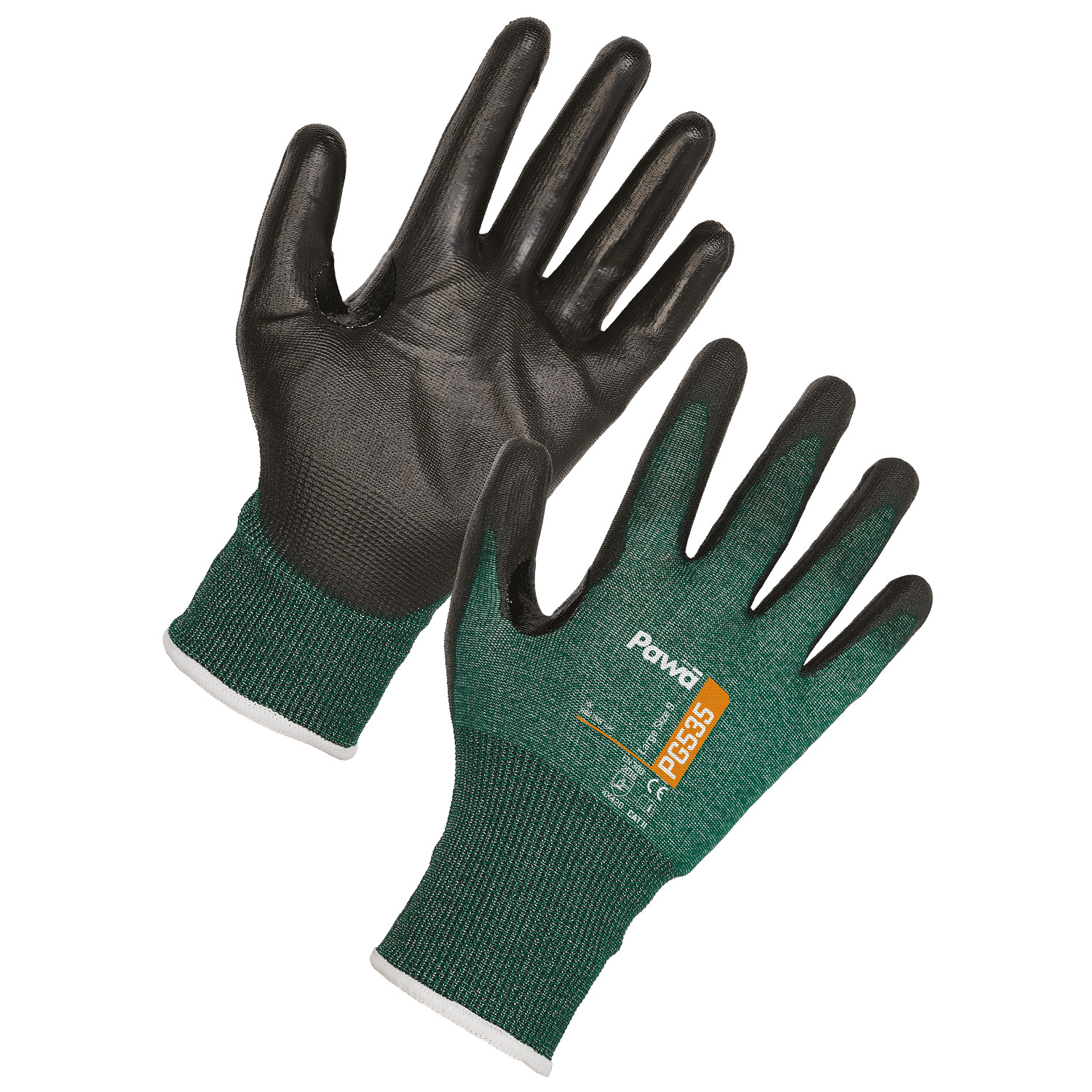 Pawa PG535 18G Cut D Glove PU Coating Green/Black - Small/7